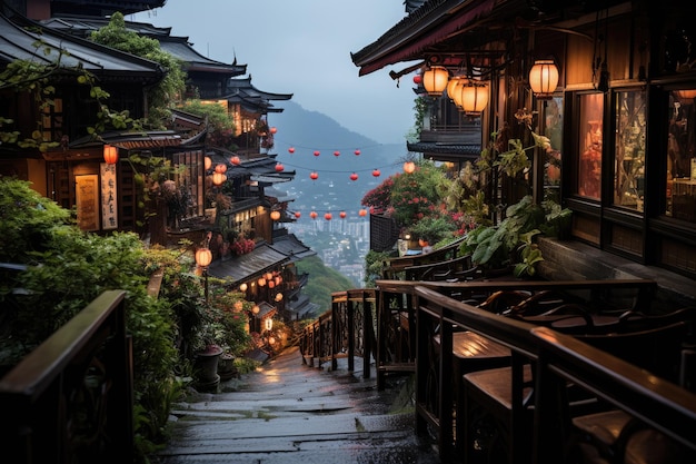 Colori e sapori del mercato Jiufen nella IA generativa di Taipei