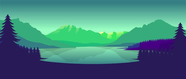 Colorosa carta da parati per paesaggi di montagna in uno stile di design piatto minimalista