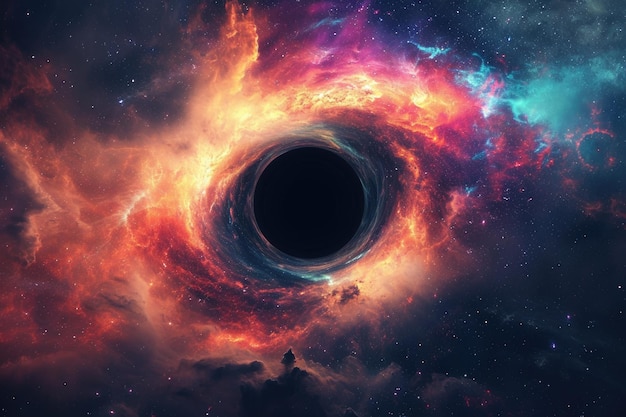 Colorosa carta da parati spaziale astratta con buco nero e nebulosa