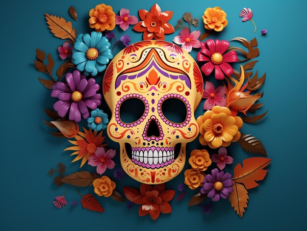 Colorosa celebrazione della Dia de los muertos, festa messicana, Giorno dei teschi dei morti