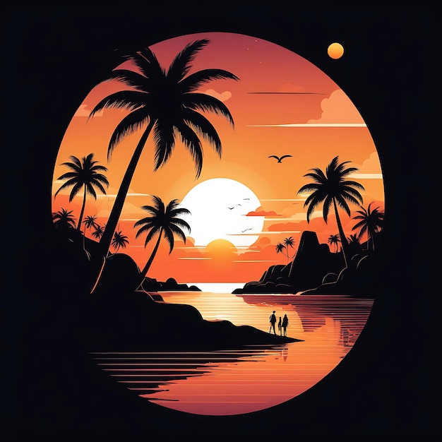 Colorosa collezione vintage di tramonti con palme vibranti