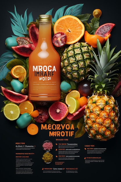 Coloroso brandy a fusione di mango tropicale e ananas con un concetto vibrante e creativo di idee e design