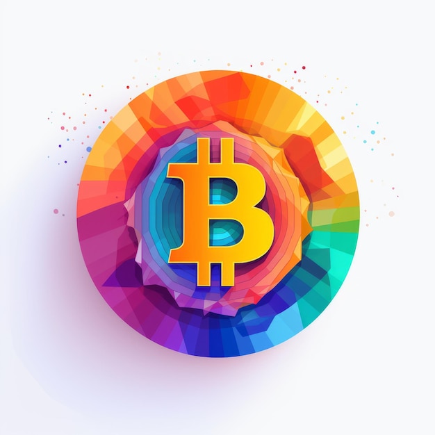 Coloroso disegno astratto di Bitcoin Art con oggetti 3D luminosi