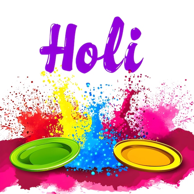 Coloroso Happy Holi Festival Testo e polvere per il design della carta di auguri Holi