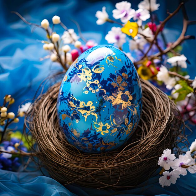 Coloroso uovo di Pasqua blu per la celebrazione primaverile Osterei