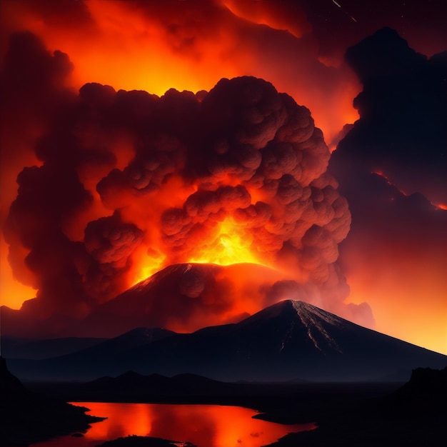 colossale eruzione di fuoco e fumo