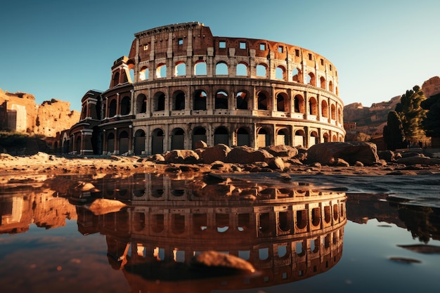 Colosseo a Roma e sole mattutino Italia