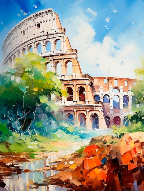 Colosseo di Roma Italia Pittura ad acquerello