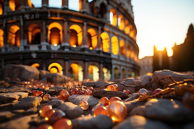 Colosseo romano alla luce del sole del mattino Italia