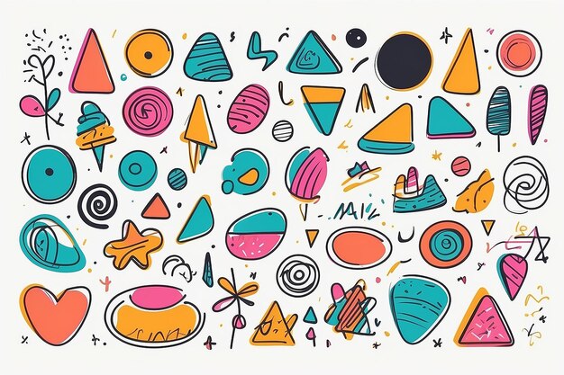 Colourful Doodle Shapes Fun Abstract Line Symbol Set (Set di simboli a righe astratte e colorate)