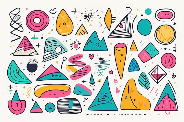 Colourful Doodle Shapes Fun Abstract Line Symbol Set (Set di simboli a righe astratte e colorate)
