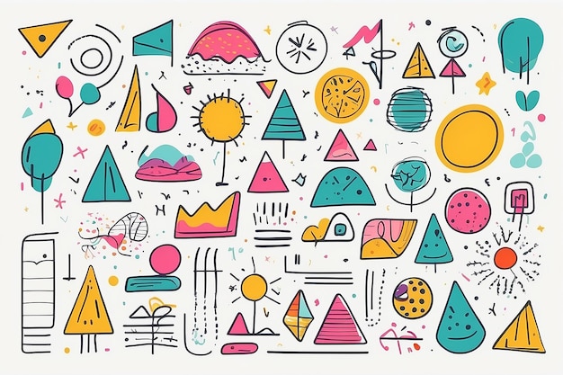 Colourful Doodle Shapes Fun Abstract Line Symbol Set (Set di simboli a righe astratte e colorate)