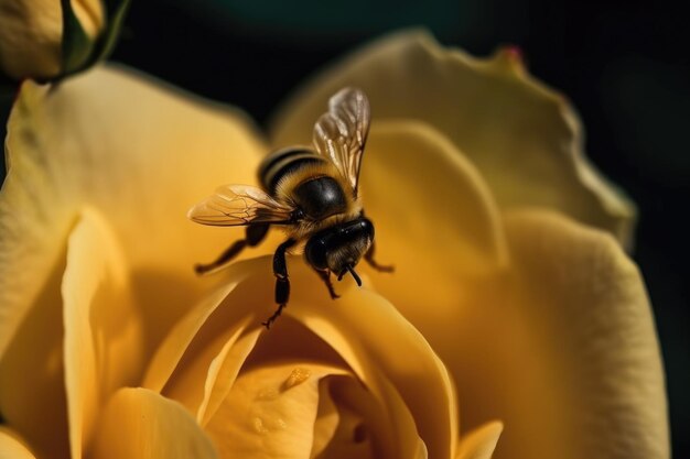 Colpo a macroistruzione del fiore di rosa impollinatore del calabrone creato con ai generativo