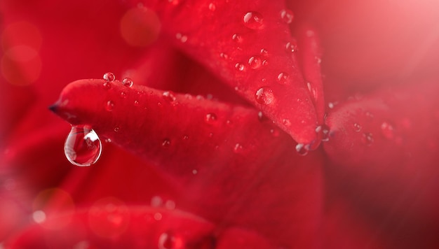 Colpo a macroistruzione di petali di rosa con gocce d'acqua. Foto di alta qualità