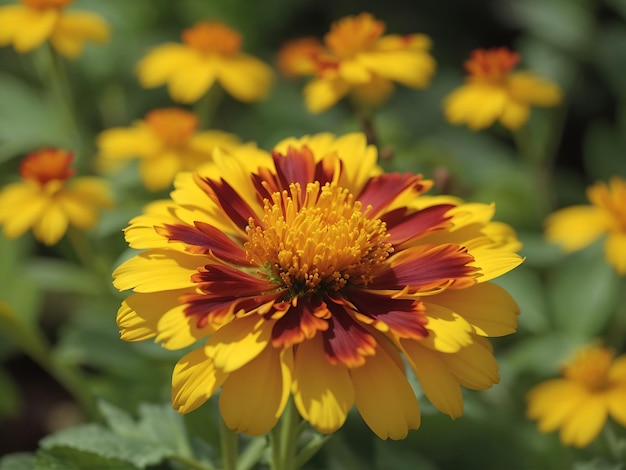 Colpo del primo piano di un fiore giallo di gaillardia in giardino