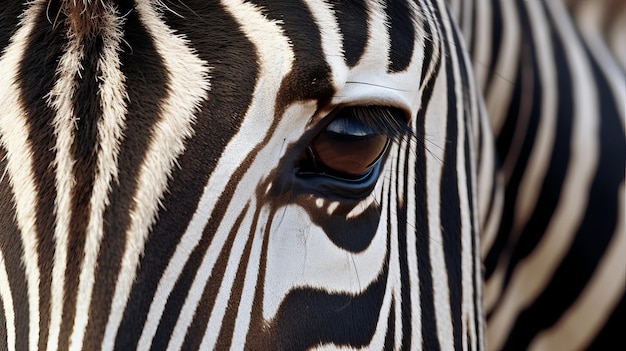 Colpo del primo piano di un occhio di zebra AI generato