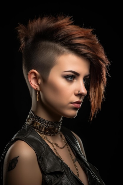 Colpo dello studio di una bella giovane donna con i capelli tagliati in stile mohawk