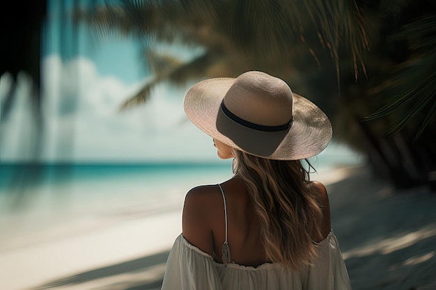 Colpo di donna su una spiaggia tropicale