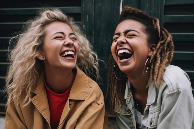 Colpo di due amiche che ridono insieme