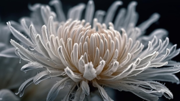 Colpo Di Macro Di Cristalli Di Gelo Sul Crisantemo