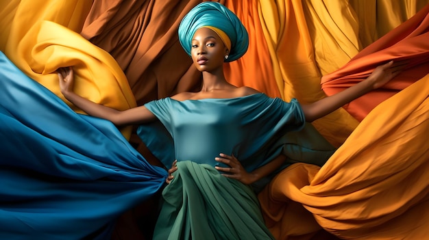 Colpo di moda di una bella donna africana in turbante