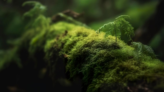 Colpo di primo piano foto gratis di muschio e piante che crescono su un ramo di un albero nella foresta generat ai