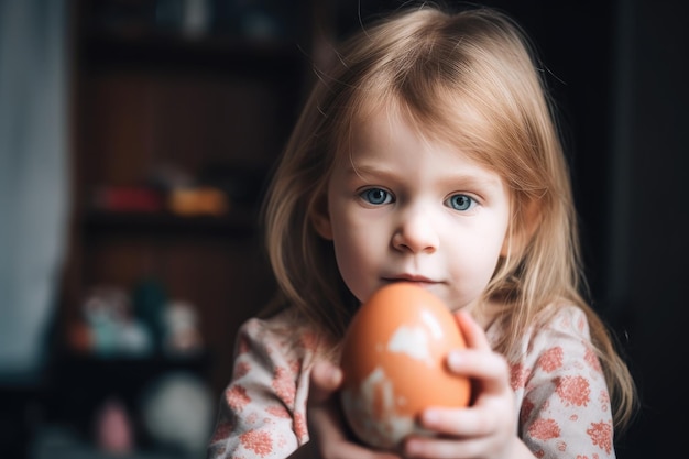 Colpo di una bambina che tiene un uovo di Pasqua durante il Natale