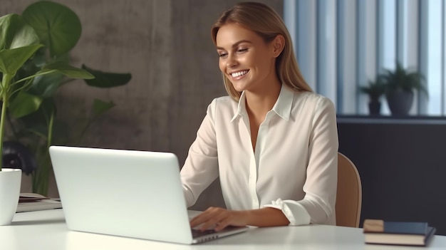 Colpo di una donna di affari matura attraente che lavora al computer portatile nella sua stazione di lavoro