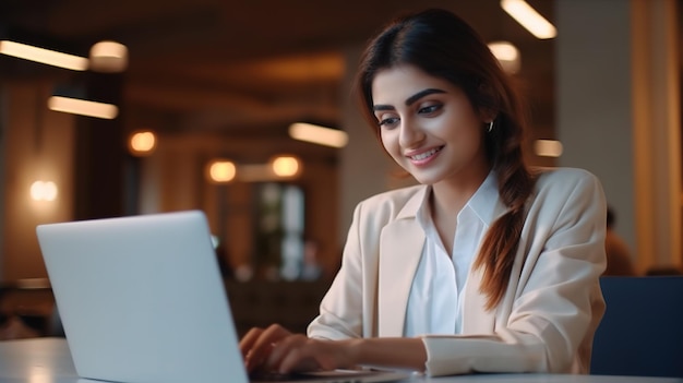 Colpo di una donna di affari matura attraente che lavora al computer portatile nella sua stazione di lavoro