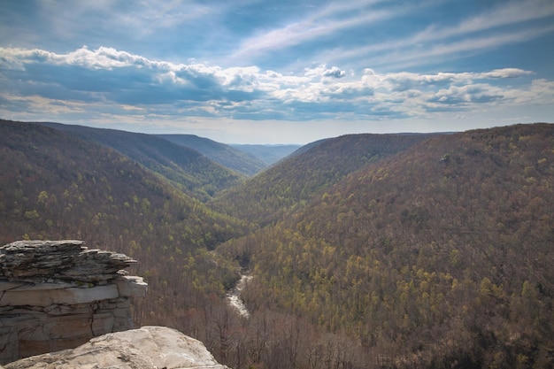 Colpo grandangolare del Blackwater Canyon nel Blackwater Falls State Park in West Virginia