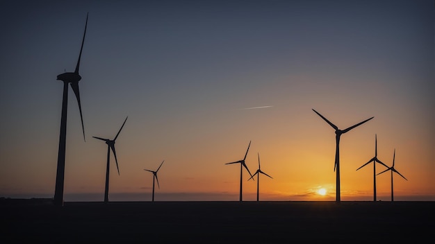 Colpo panoramico di mulini a vento al tramonto vicino a Busum, Germania