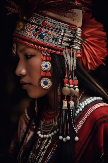 Colpo ritagliato di una donna irriconoscibile che indossa un tradizionale copricapo tribale