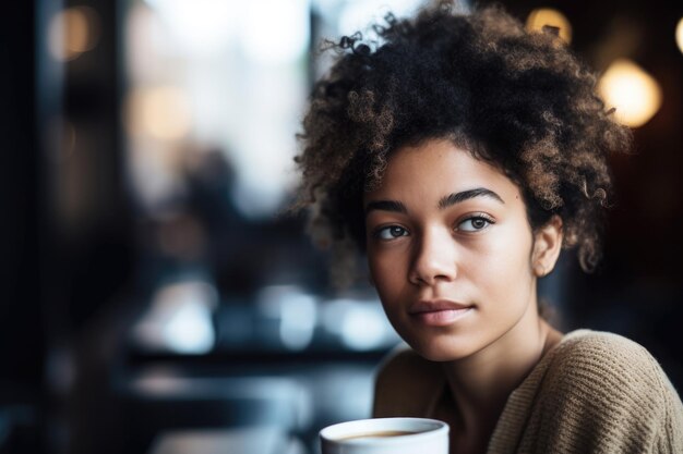 Colpo ritagliato di una giovane donna attraente che prende un caffè in un bar