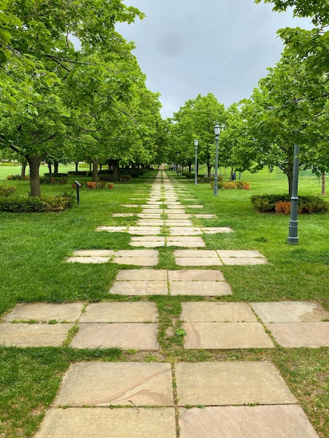 Colpo verticale del giardino nel Nelson Atkins Museum of Art di Kansas City negli Stati Uniti