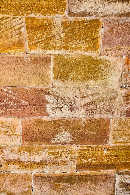 Colpo verticale della risorsa di sfondo astratto del muro di mattoni tono oro e terra orizzontale