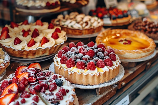 Colpo verticale di deliziosa pasticceria francese