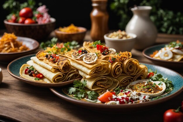 colpo verticale di deliziose frittelle di tofu vegano con frutti colorati