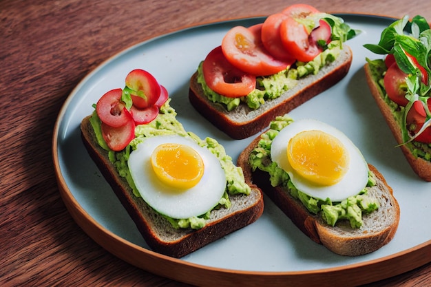 Colpo verticale di delizioso pane tostato di avocado sano