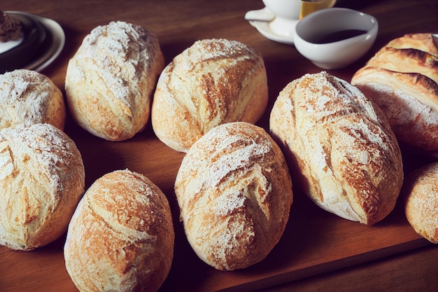 Colpo verticale di pane appena sfornato fatto in casa