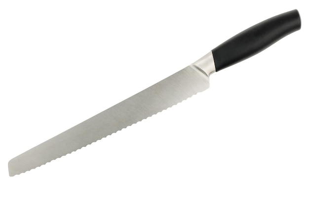 Coltello da pane su sfondo bianco