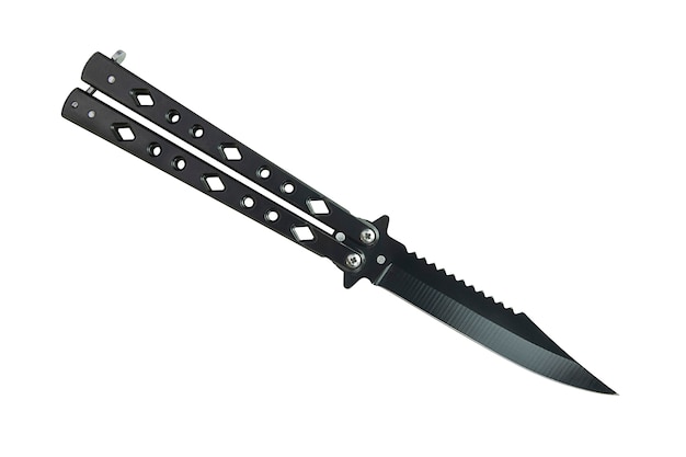 coltello pieghevole nero farfalla isolare