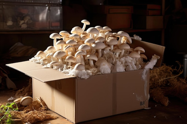 Coltivare i funghi champignon nel comfort di casa usando il micelio e una scatola di cartone