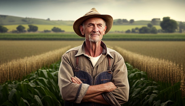 Coltivatore maturo sicuro di IA generativa in campo agricolo