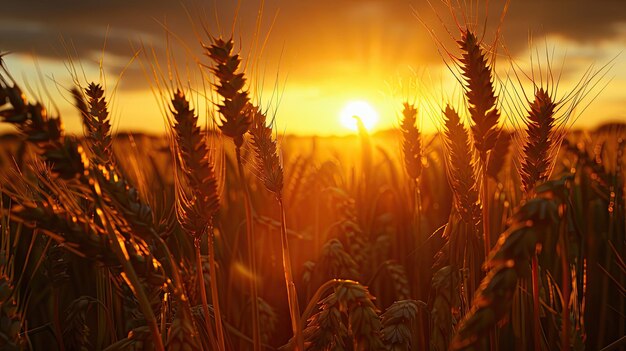 Coltivazione d'oro Sereno tramonto sul campo di grano