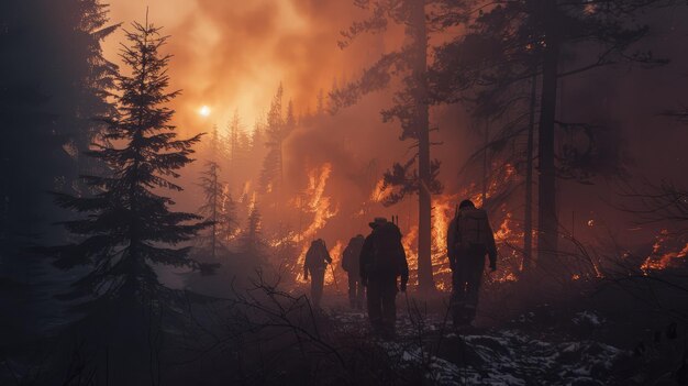 Combattendo l'incendio gli eroici vigili del fuoco in azione