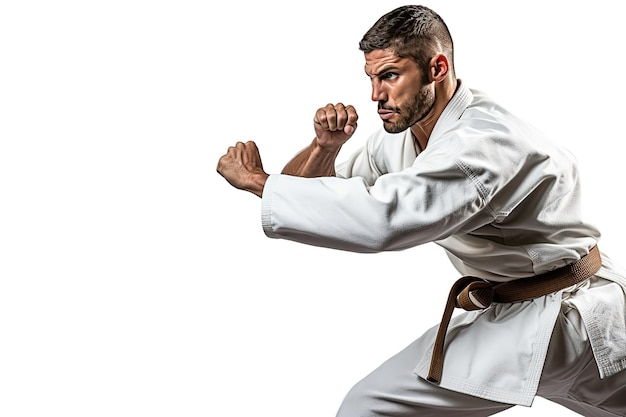 Combattente Di Karate Isolato Su Sfondo Bianco