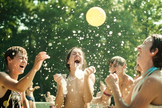Combattimenti spontanei con le mongolfiere d'acqua in estate, riunioni all'aperto, forma più pura di risate e svago.