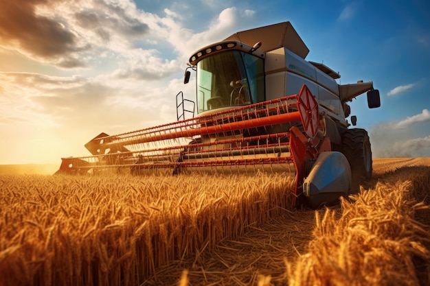 Combinare il raccolto nel campo di grano dorato