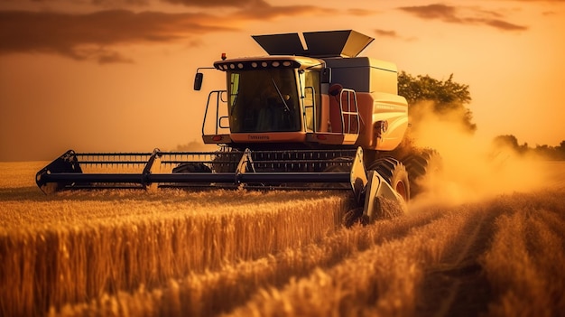 Combinare la mietitrice in azione serale