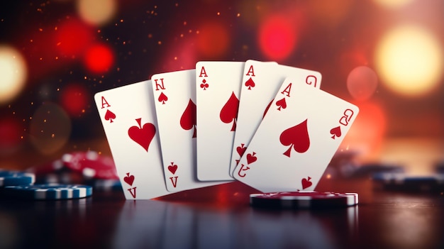 Combinazione di carte da poker Royal Flush su sfondo sfocato